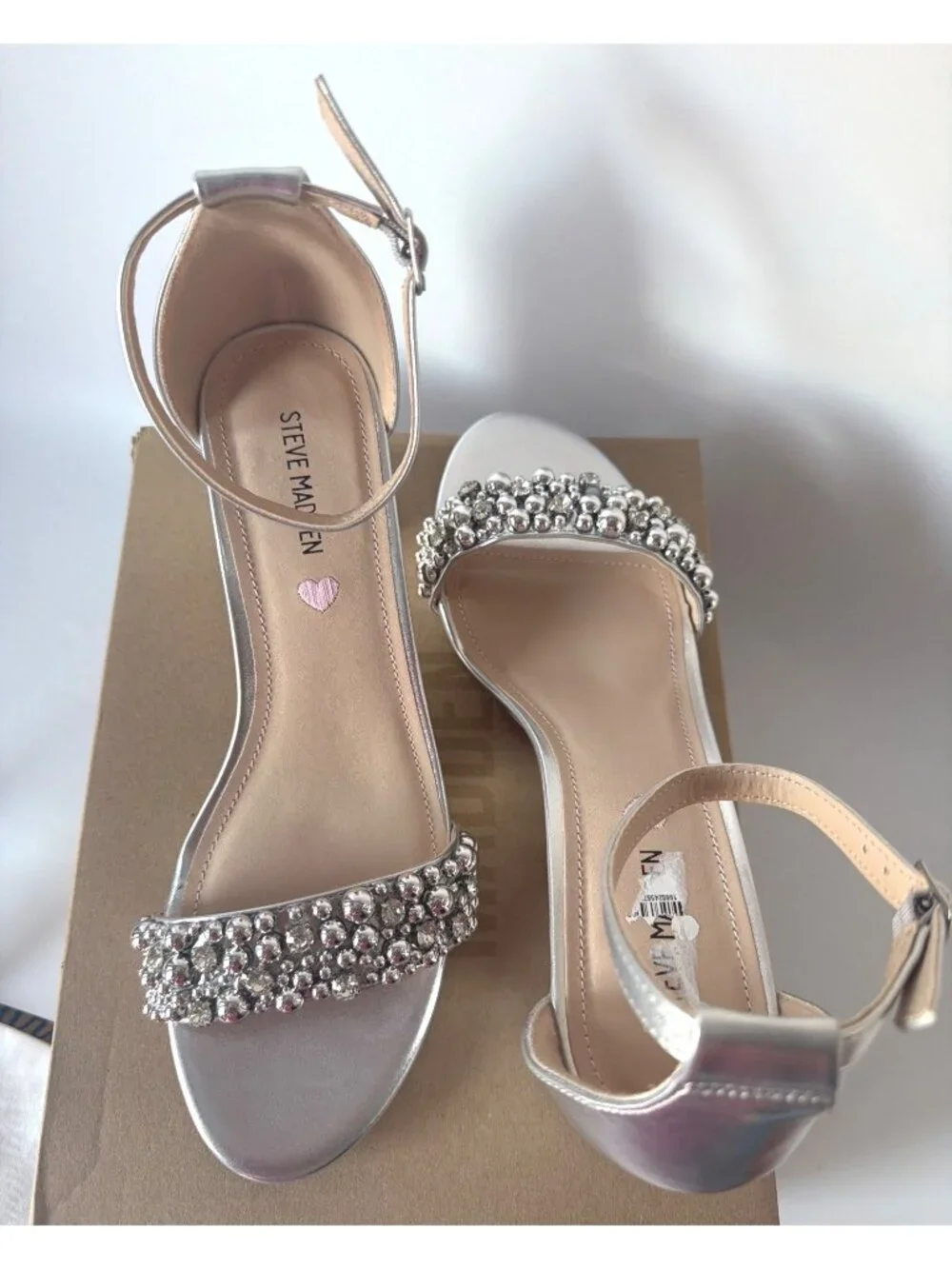 Steve Madden JCarrson Silver Beads Sandals Girls Low Block Heel Big Kid Size 7